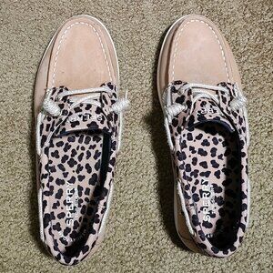 Sperry Leopard Trimmed Boat Shoes Women/Teen Girl  Size 4M  UK3